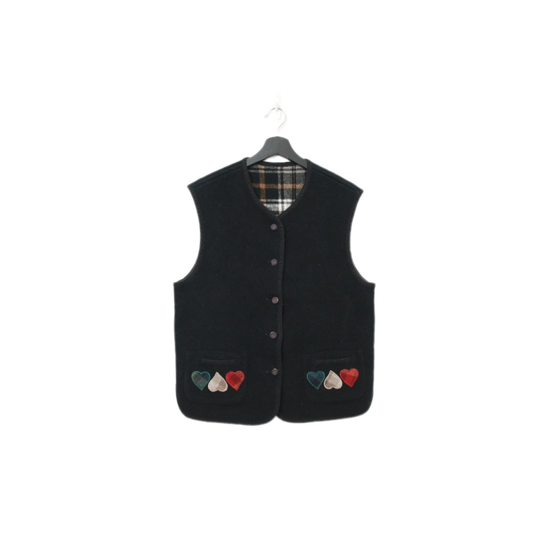 Back to Green-复古毛料背心 爱心 两面可穿 v-22/sweater vest - 女装背心 - 棉 
