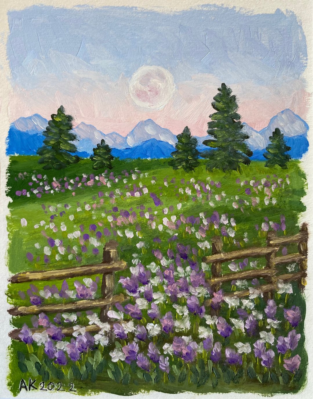 乡村满月油画，森林自然，插画，风景 - 墙贴/壁贴 - 其他材质 绿色