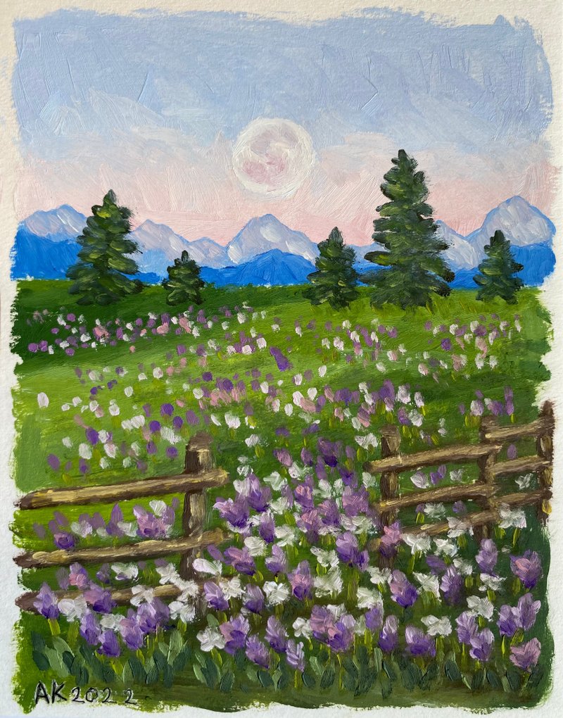 乡村满月油画，森林自然，插画，风景 - 墙贴/壁贴 - 其他材质 绿色