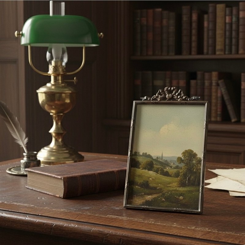 *50841- 典雅法国19世纪黄铜蝴蝶结缎带饰纹相框 - 摆饰 - 其他材质 