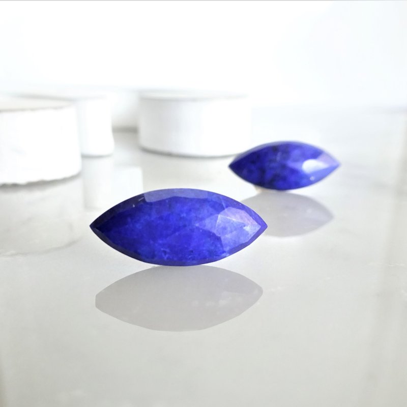 Lapis lazuli*Marquis earring耳夹式 - 耳环/耳夹 - 宝石 蓝色