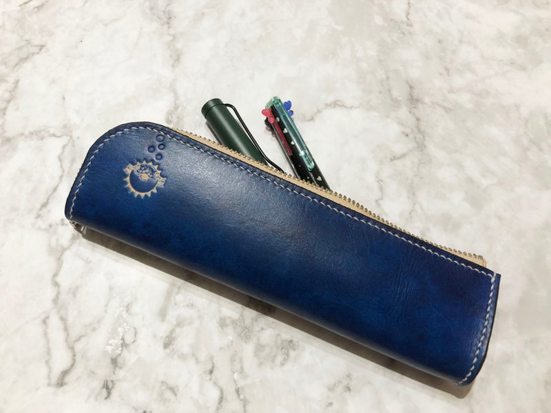 河豚海洋系列笔袋  真皮全手缝  手工笔套 - 铅笔盒/笔袋 - 真皮 蓝色