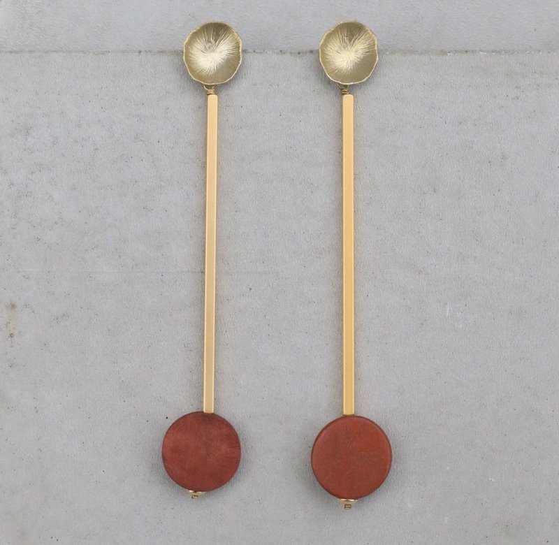 零码 大事 黄铜 木头 耳环 - 耳环/耳夹 - 其他金属 咖啡色