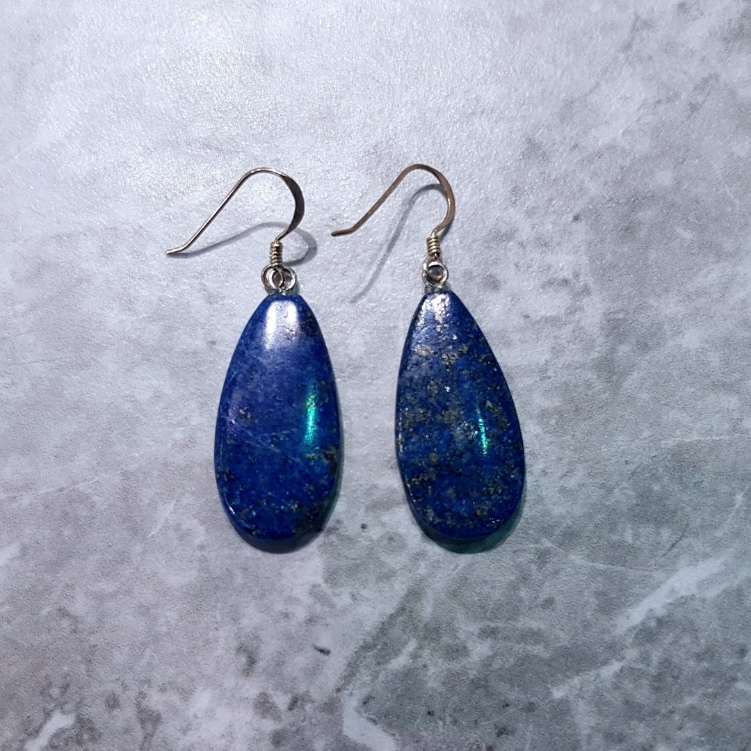 Lapis Lazuli Earrings | 925 Sterling Silver Earrings - 耳环/耳夹 - 宝石 蓝色