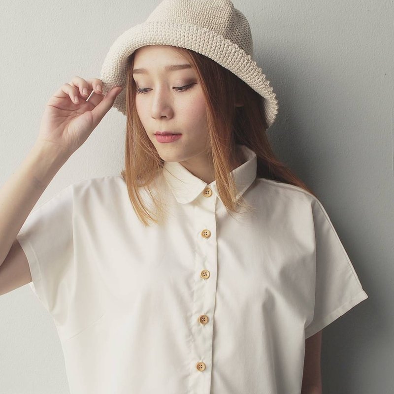 小女孩短袖衬衫-白色 - 女装衬衫 - 棉．麻 白色