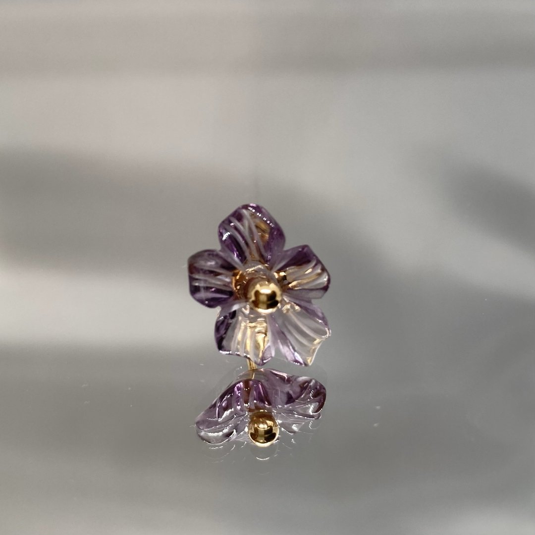 紫水晶花卉雕刻耳钉 - 2 - 耳环/耳夹 - 宝石 紫色