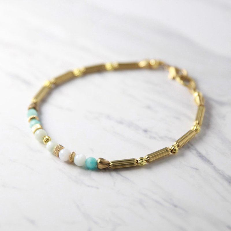 碧水玲珑手链 | 莫桑比克天河石珍珠黄铜手链 - 手链/手环 - 其他金属 绿色