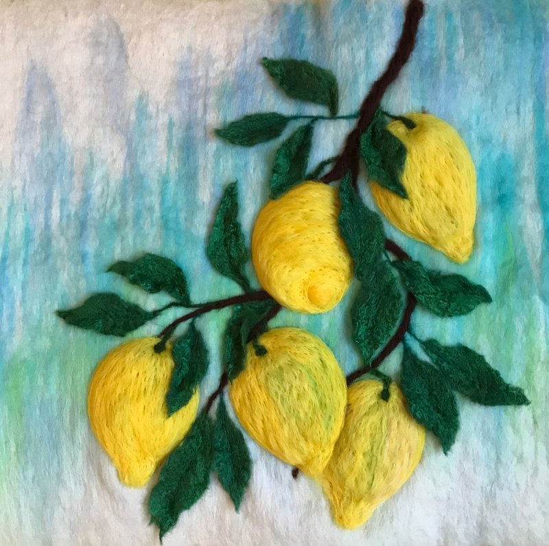 Lemon   hand made felted wool art - wall art - 墙贴/壁贴 - 羊毛 黄色