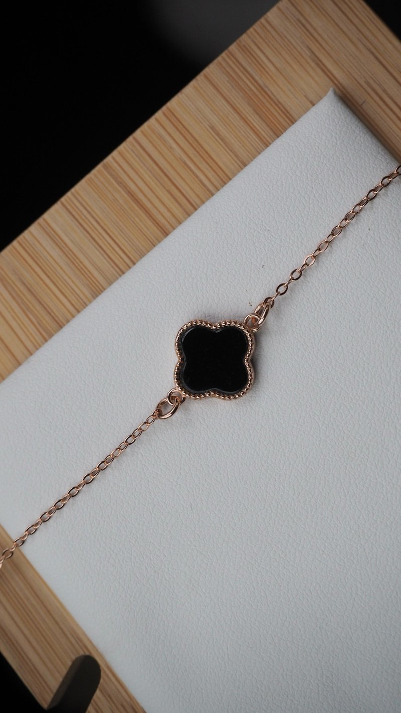 宝淇 -  四叶草墨翠手链 - 天然A货翡翠 - 手链/手环 - 玉石 黑色