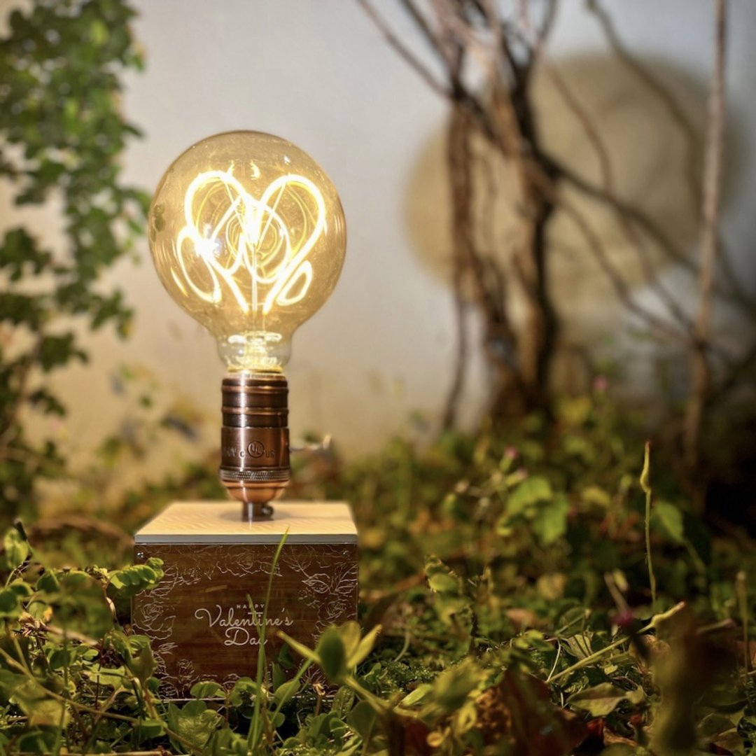 定制化礼物 情人节礼物 心形灯 钨丝灯泡 手工制作 木盒 LED 夜灯 - 灯具/灯饰 - 木头 粉红色