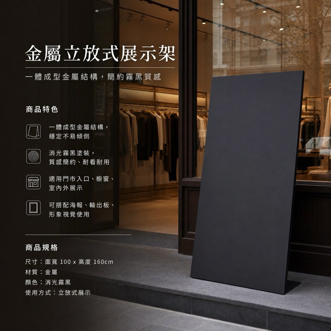 雾黑金属形象展示架 店面入口立式看板 门市金属广告展示架 - 摆饰 - 其他金属 黑色