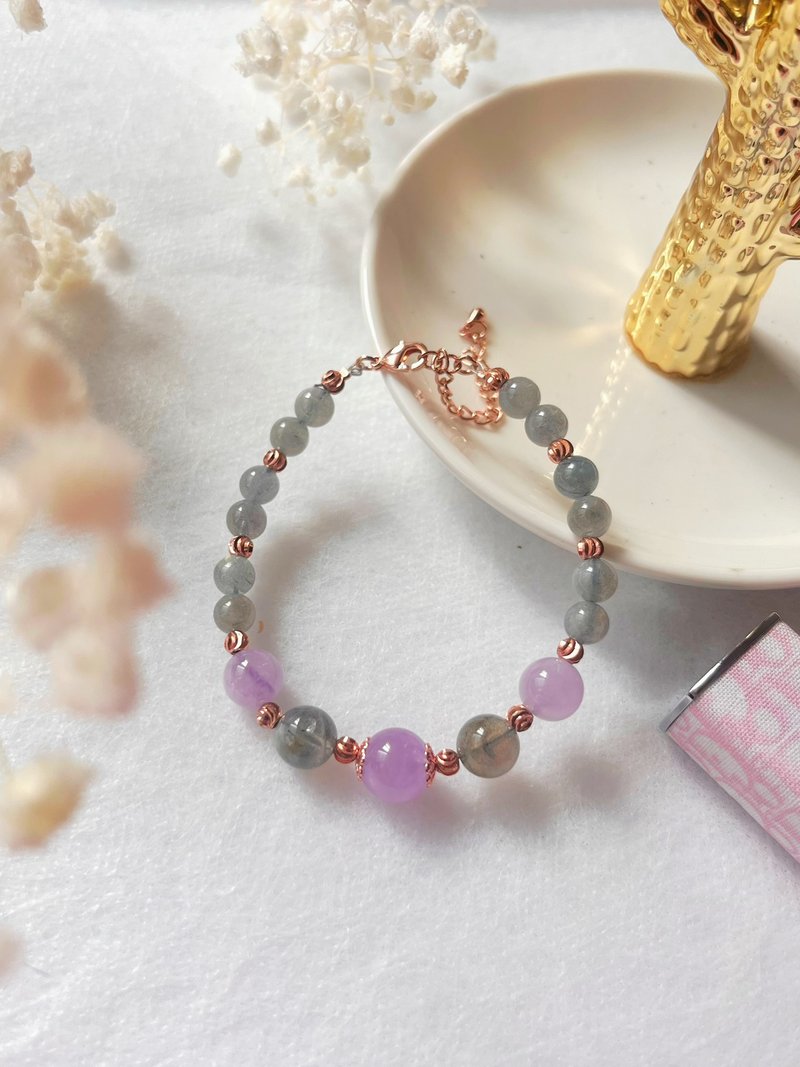 紫水晶 灰月亮石 月光石 拉长石  水晶 手鈪 手链 手链 手环 - 手链/手环 - 水晶 紫色