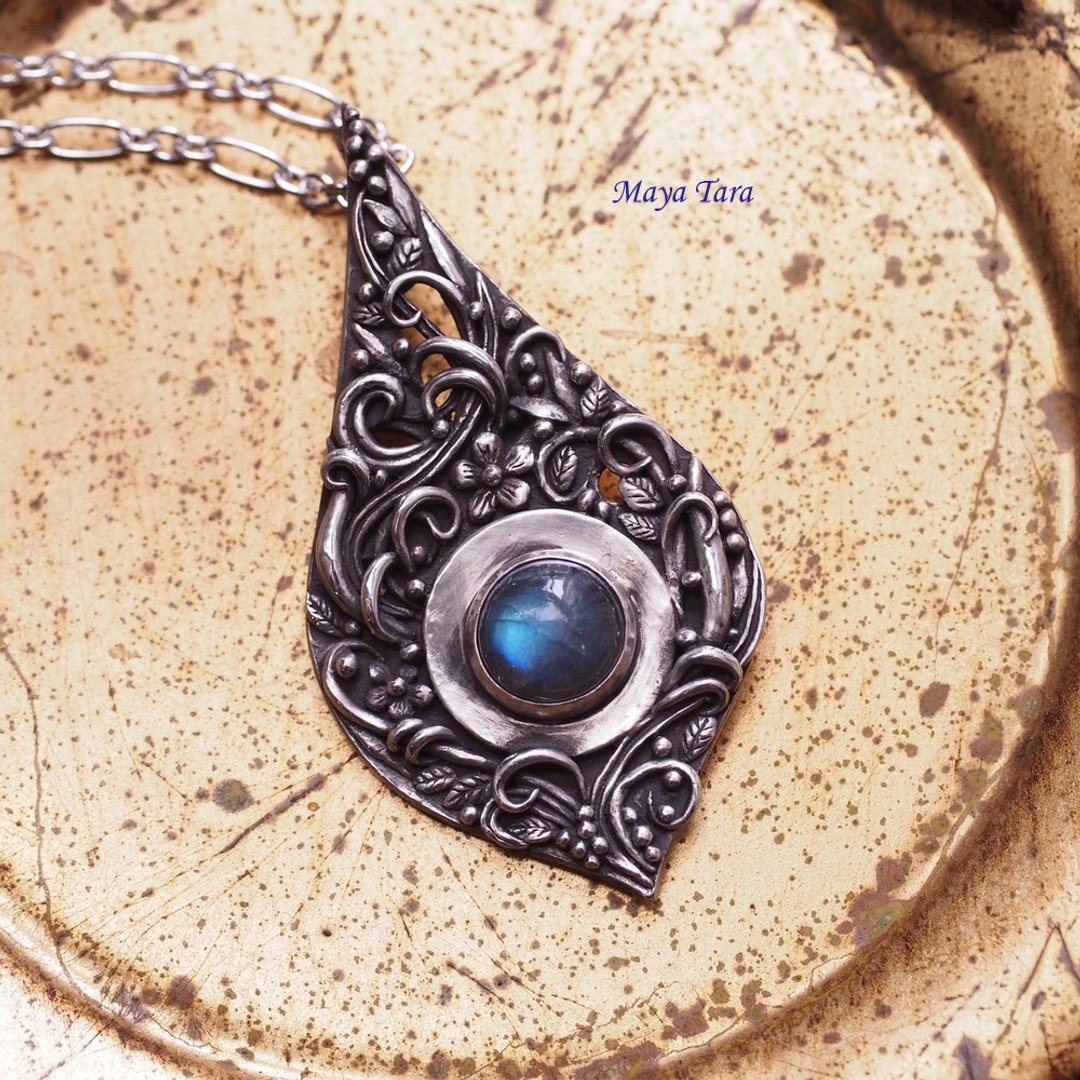 月下花园 银饰 拉长石 手工 项链 独一无二 Labradorite - 项链 - 纯银 蓝色