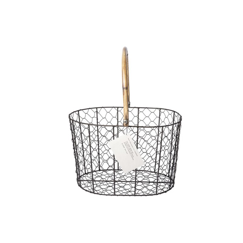 RATTAN HANDLE WIRE BASKET Large  手编钢织单藤提手收纳篮 - 大 - 置物架/篮子 - 不锈钢 银色