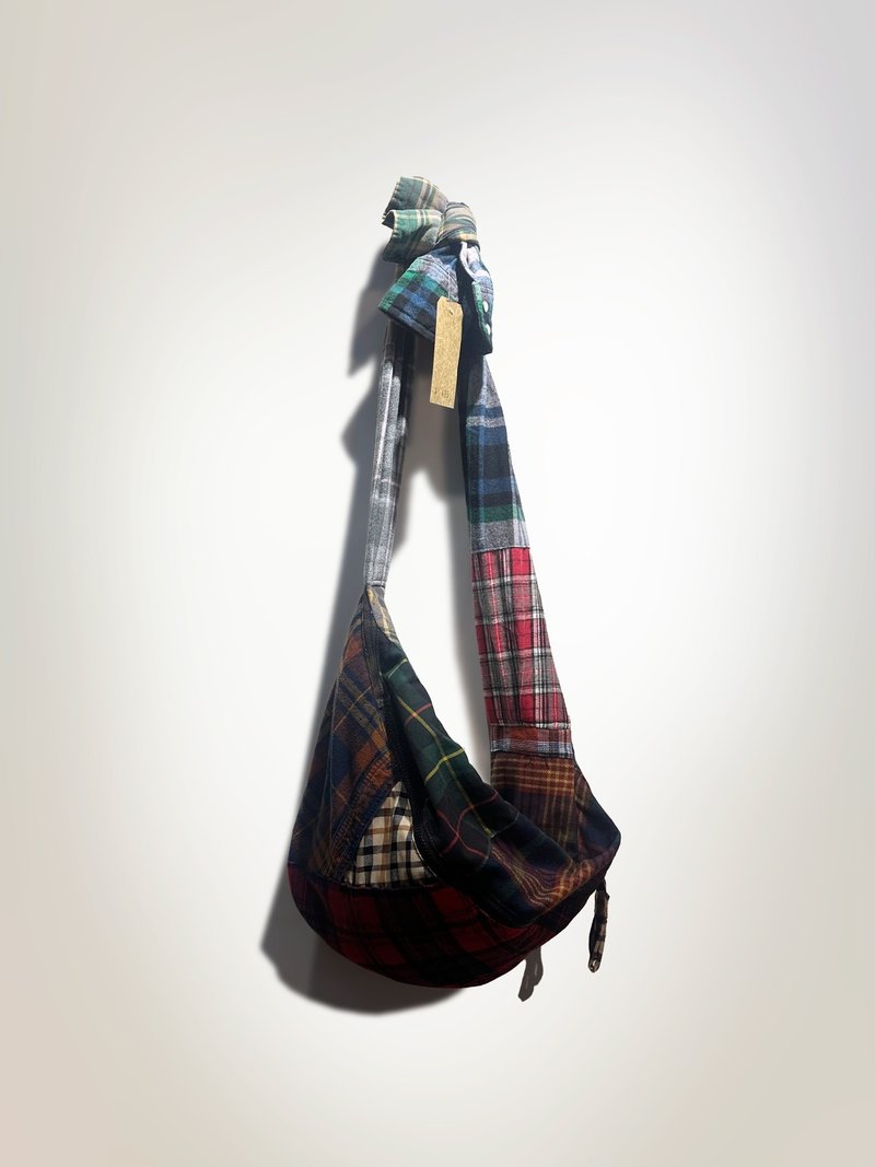 格仔衬衫拼布斜孭袋 - 侧背包/斜挎包 - 棉．麻 多色
