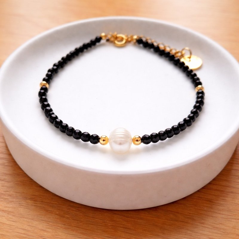 淡水珍珠黑碧玺手链，天然石精致珠宝 - 手链/手环 - 宝石 黑色