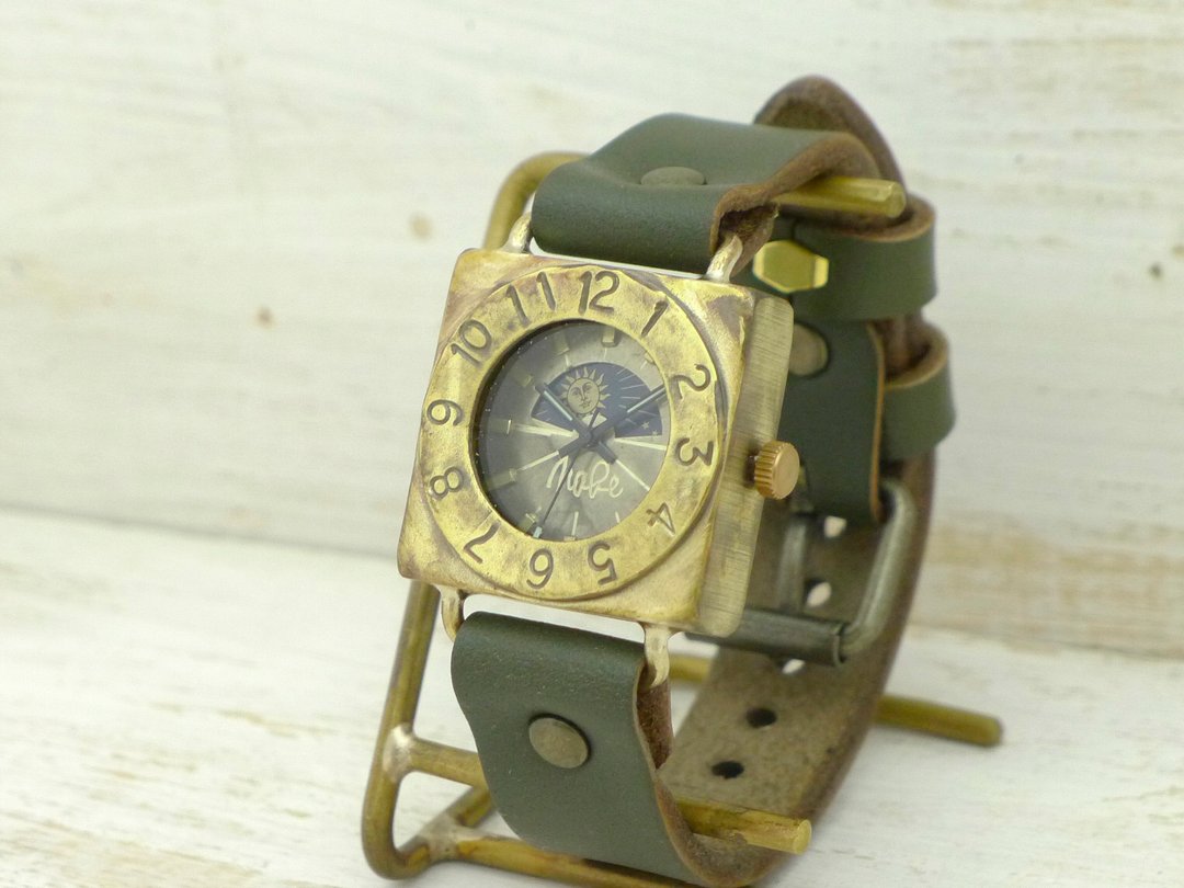 Compass-S & M Sun & Moon Square Model Brass Handmade Watch (312S & M) - 男表/中性表 - 铜/黄铜 金色