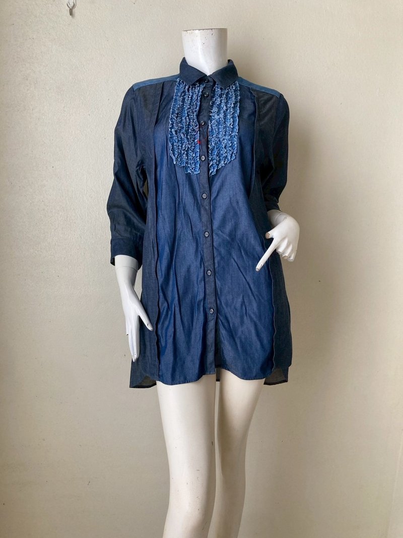 复古 ATSURO Tayama 长版衬衫，欧洲尺码 36，美国尺码 4，适合偏小身材。 - 洋装/连衣裙 - 聚酯纤维 