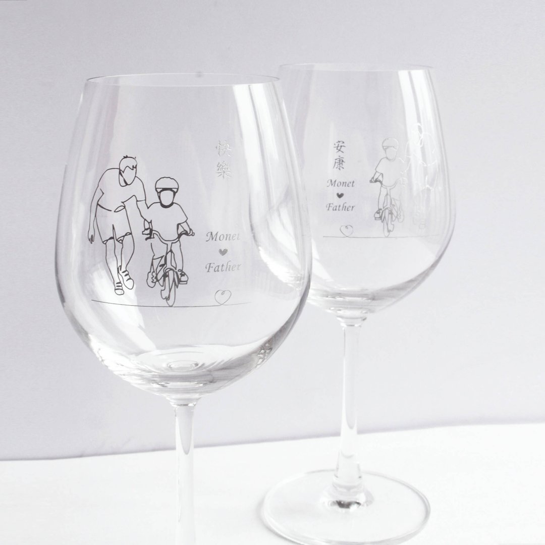 Minimalist简单爱系列|订制快乐安康红酒对杯—文字雕刻 - 酒杯/酒器 - 玻璃 