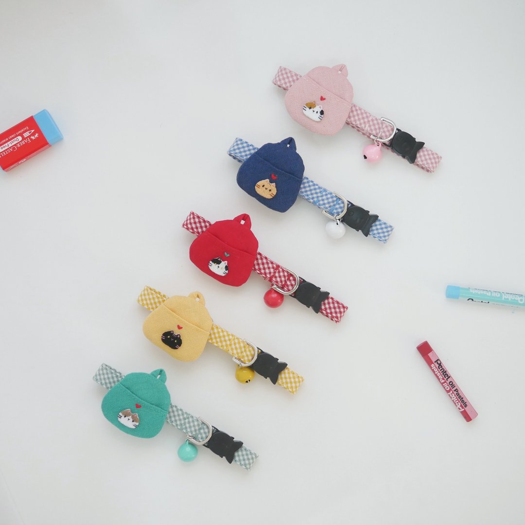 AirTag School Bag - Removable Breakaway Cat collar - 项圈/牵绳 - 棉．麻 
