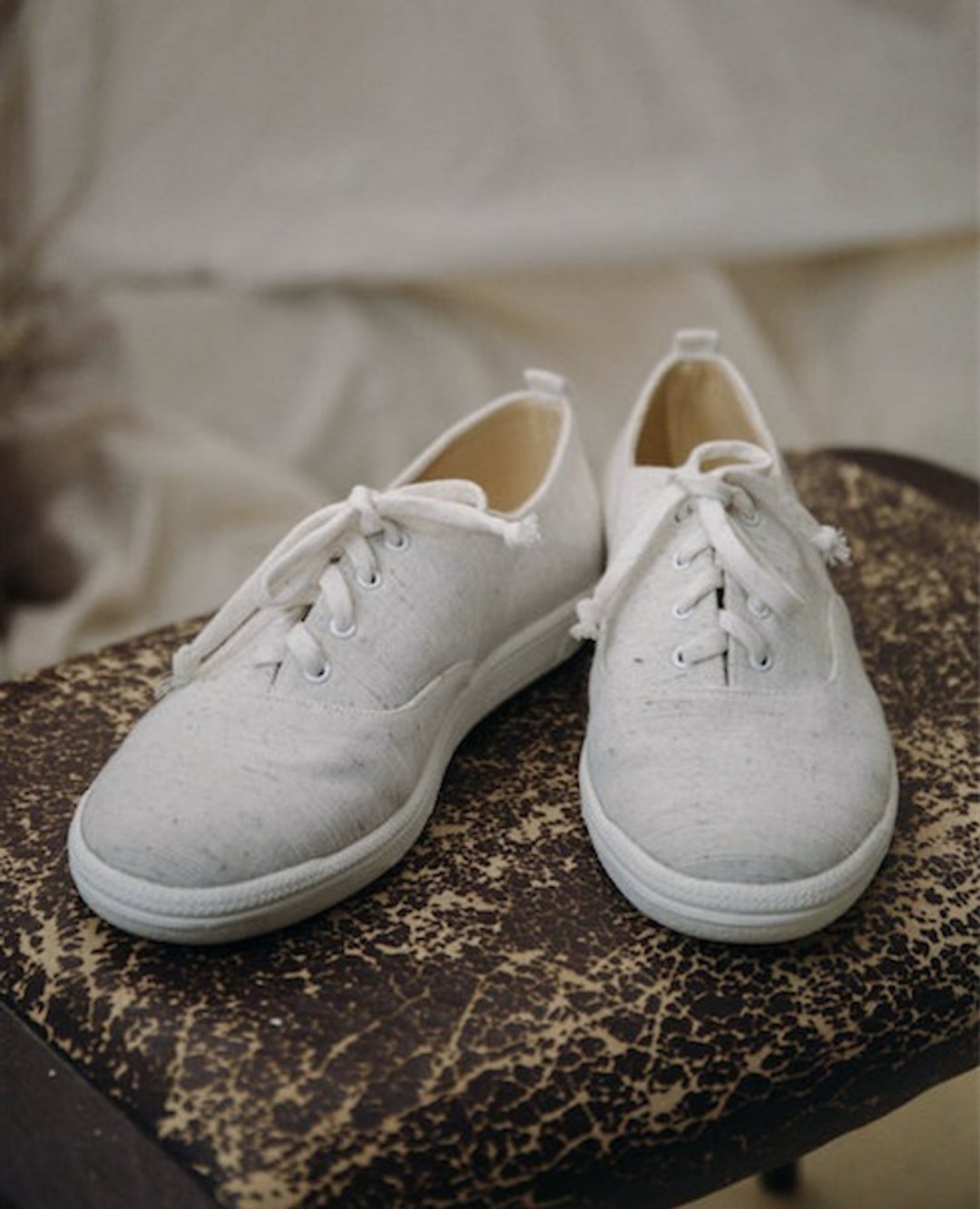 BAMBOO LACEUP SHOES - 女款休闲鞋 - 棉．麻 白色