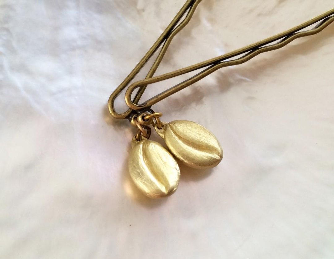 Coffee beans ◇ Brass hairpin - 发饰 - 其他金属 