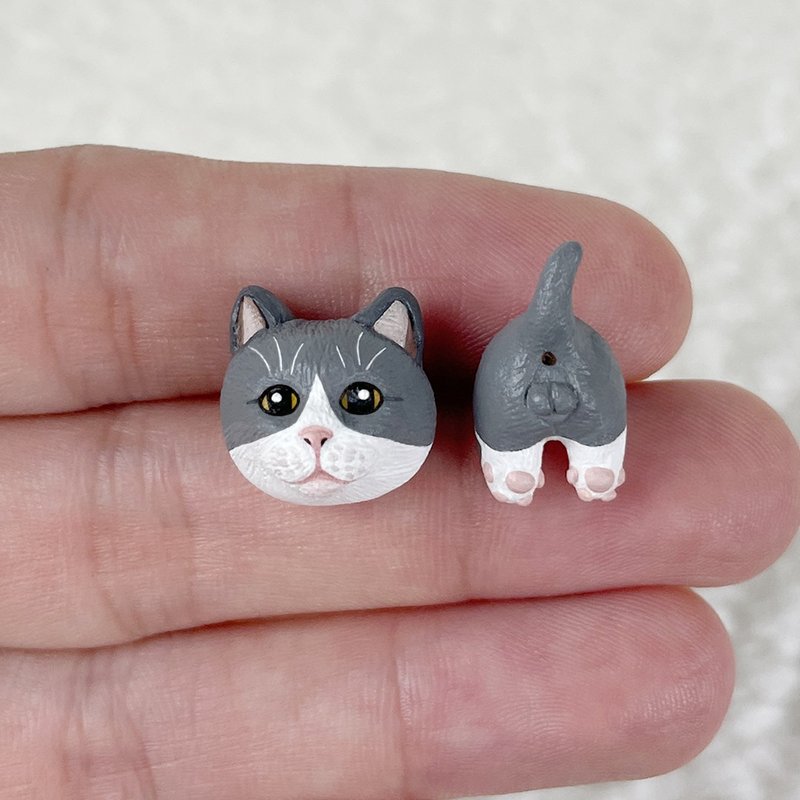 英国短毛猫头/屁股 - 耳环/耳夹/领针/口罩磁扣/项链/戒指 - 耳环/耳夹 - 其他材质 