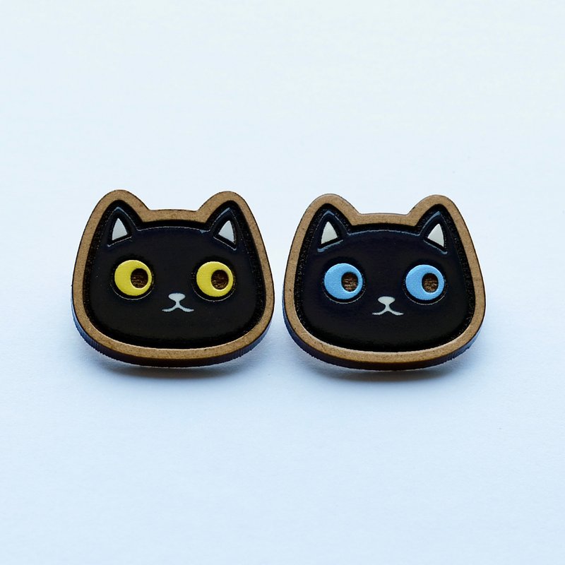 彩绘木制胸针-黑猫 - 胸针 - 木头 黑色
