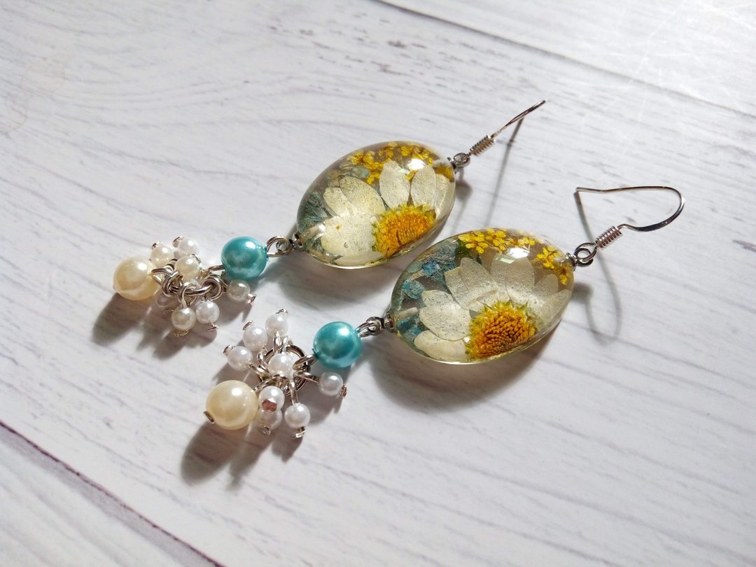 Annys workshop手作押花饰品, 押花耳环 - 耳环/耳夹 - 其他材质 多色