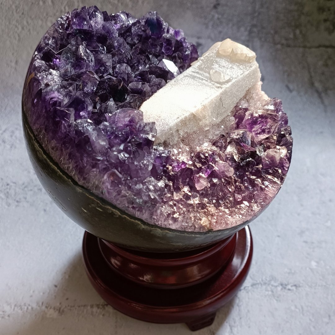 AC09  巴西紫晶半球原石带方解石 - 摆饰 - 水晶 