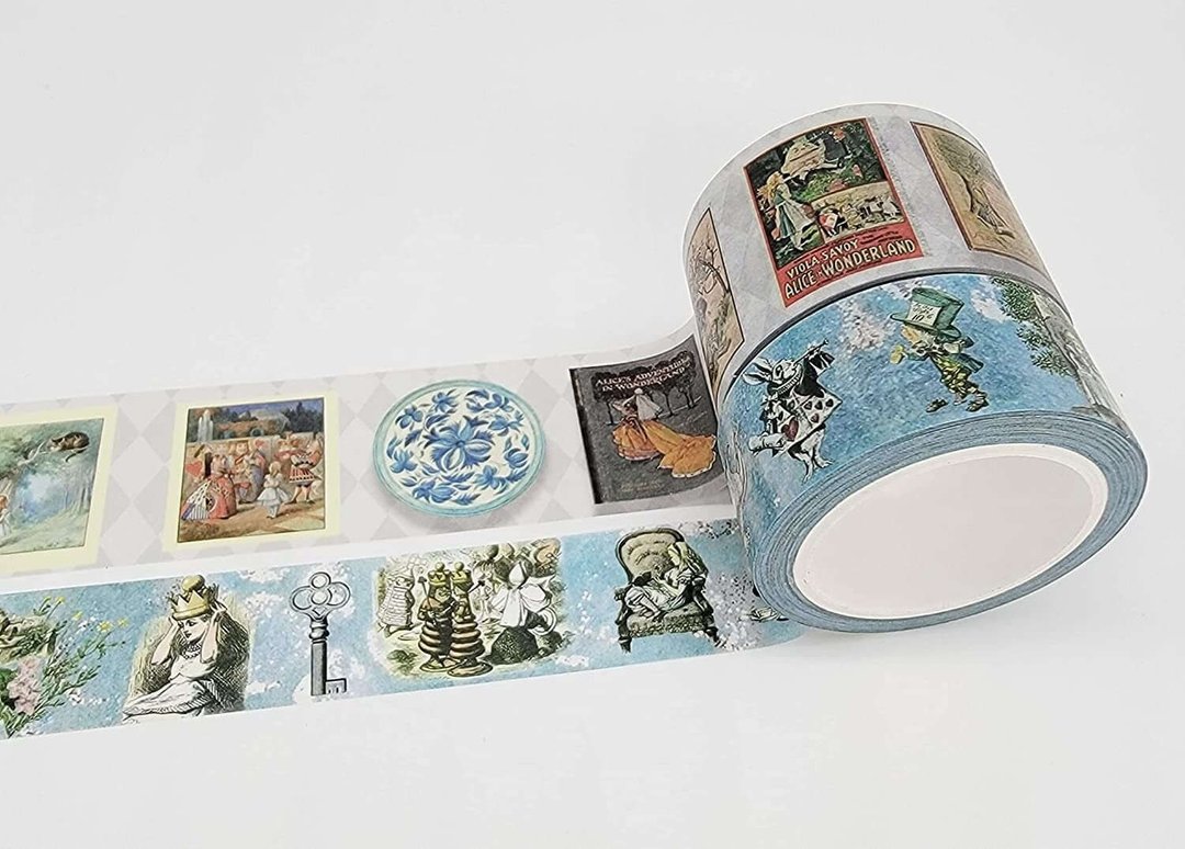 Blue Tea Party Alice in Wonderland washi Tape Set of 2 - 纸胶带 - 纸 蓝色