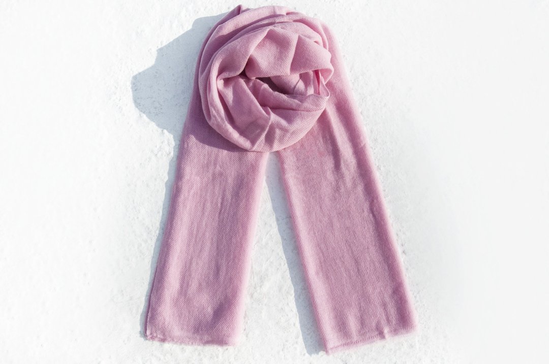 喀什米尔羊绒Pashmina编织围巾 手工编织 喀什米尔Cashmere 羊绒围巾 纯羊毛围巾披巾 戒指绒披肩-玫瑰粉色 - 围巾/披肩 - 羊毛 粉红色