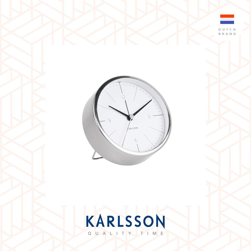 荷兰Karlsson, Alarm clock Normann brushed steel white - 时钟/闹钟 - 其他金属 白色
