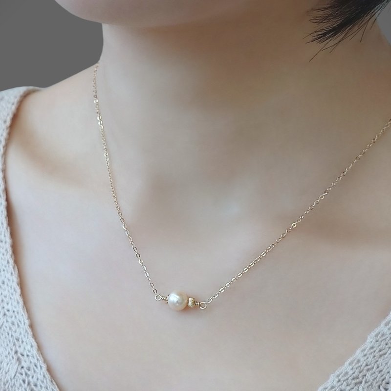 天然香槟淡金 粉肤色 正圆海水珍珠 14Kgf 包金 裸感项链 锁骨链 - 项链 - 珍珠 金色