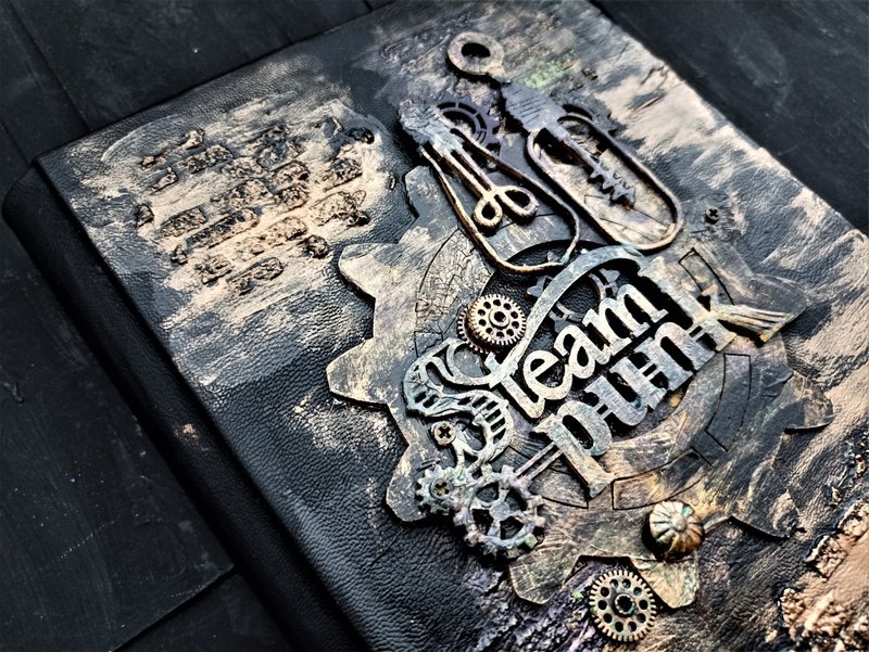 Steampunk journal blank handmade for sale Mechanic notebook mechanical book - 笔记本/手帐 - 纸 黑色