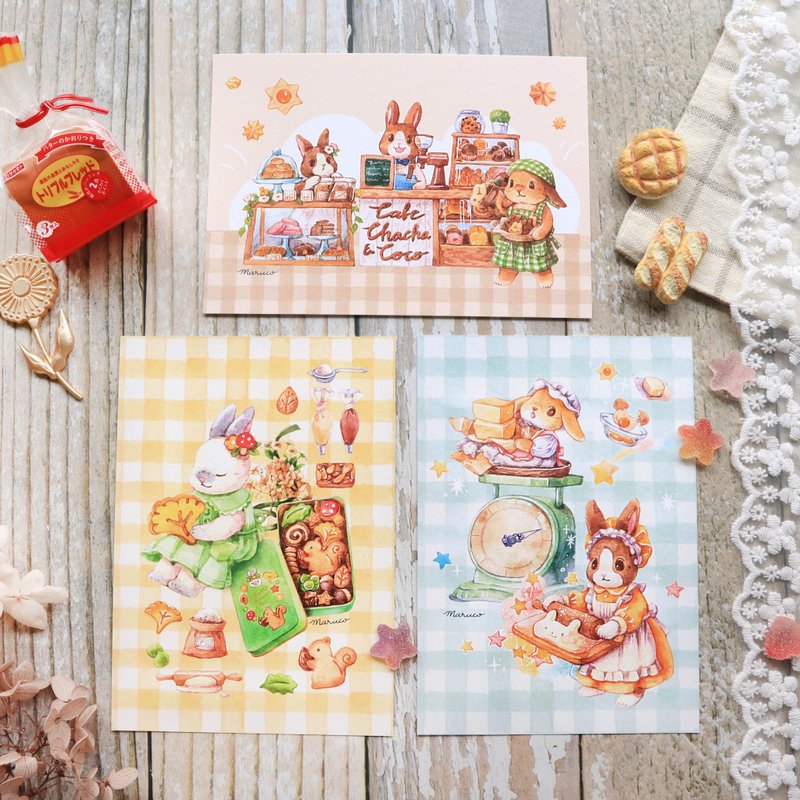 兔兔双面彩色明信片(三入组) - 卡片/明信片 - 纸 多色