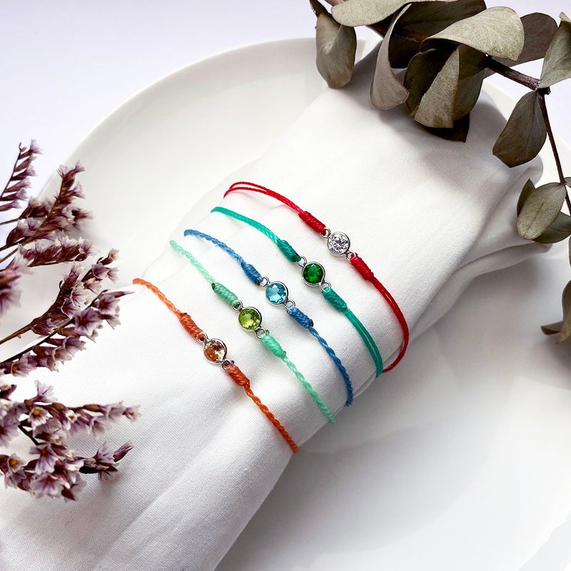 定制化礼物 蜡线手链 - 圆钻 简约编织手环 - 手链/手环 - 纯银 多色