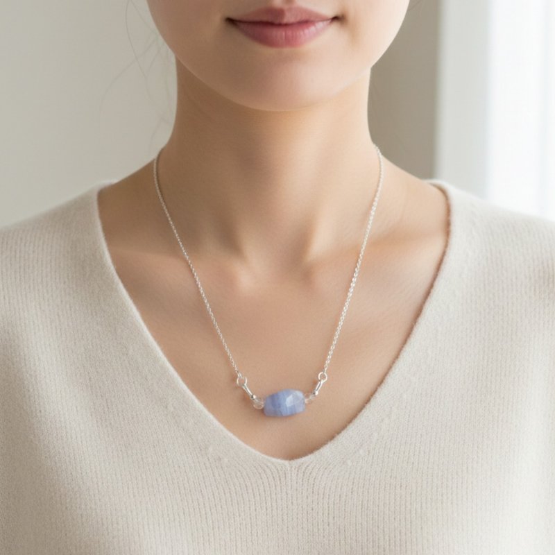 Soft Horizon  蓝纹玛瑙白水晶吊坠 天然水晶纯银项链 - 项链 - 水晶 蓝色