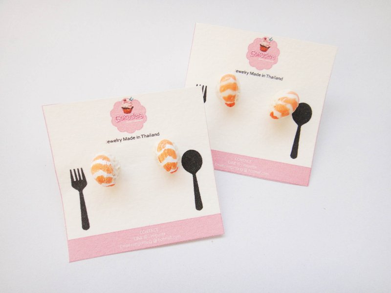 寿司虾小耳环 - 耳环/耳夹 - 粘土 橘色