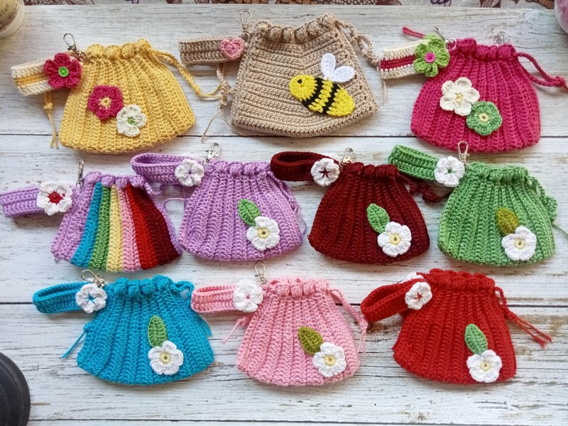 抽绳包，钩针零钱包，手工制作 - 束口袋双肩包 - 压克力 多色