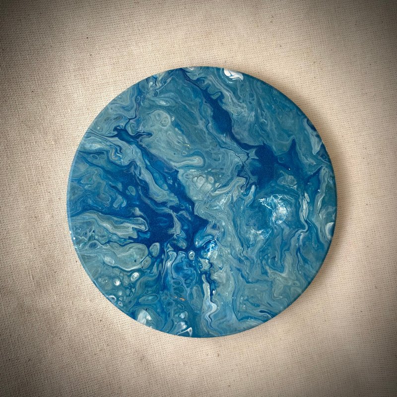 【台湾独家设计】流动艺术陶瓷杯垫 - 海洋流动 - 杯垫 - 瓷 蓝色
