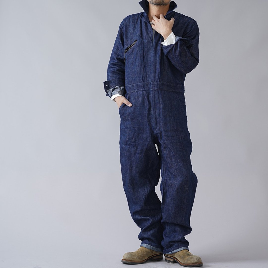 wafu - Linen Denim Coverall from CEO's memory Unisex/ Indigo b017c-ind3 - 背带裤/连体裤 - 亚麻 蓝色