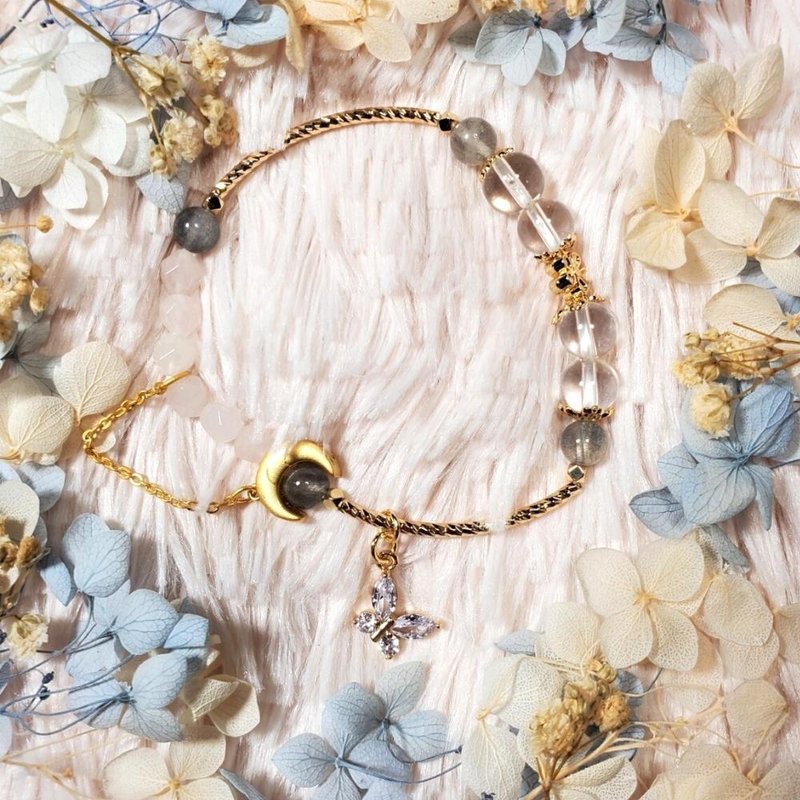 现货 粉晶 灰月光 拉长石 白水晶 【月亮女神】疗愈手链 - 手链/手环 - 水晶 透明