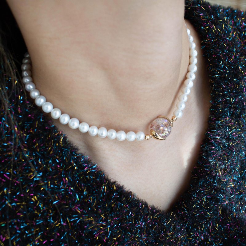 Glam Snowball Pearl Necklace - 项链 - 玻璃 白色