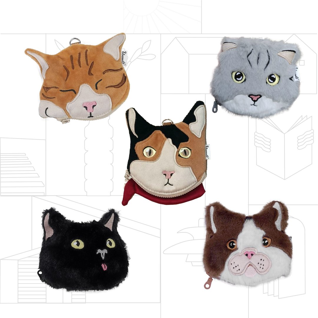 钥匙包 / 卡包 / 零钱包 / 猫咪 / 橘猫 / 灰猫 / 黑猫 / 三花猫 - 皮夹/钱包 - 其他材质 咖啡色