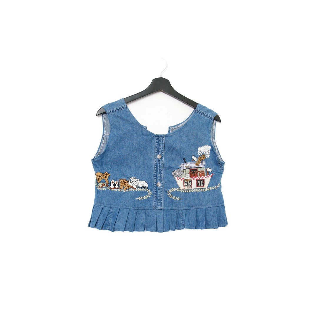 Back to Green-丹宁刺绣背心 动物 农舍 dv-12//vintage vest - 女装背心 - 棉 