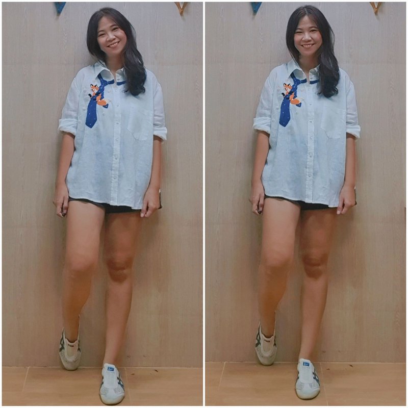 手工刺绣衬衫、亚麻织物、鹿、花 - 女装衬衫 - 绣线 白色