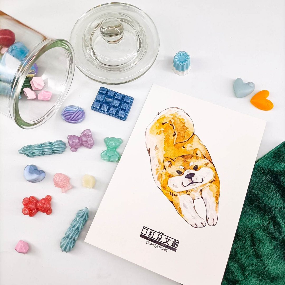 KR474_口紅堂明信片_柴犬2_candy1313588 postcard - 卡片/明信片 - 纸 多色