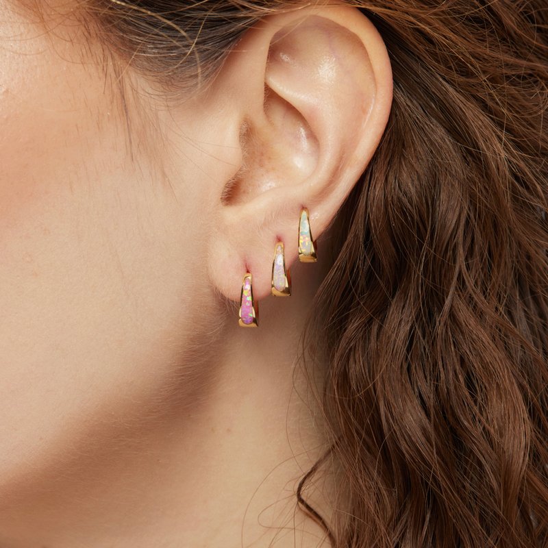 防過敏極簡風歐泊耳環 純銀歐泊圈状耳環 歐泊金色耳環 歐泊珠寶 - 耳环/耳夹 - 纯银 多色