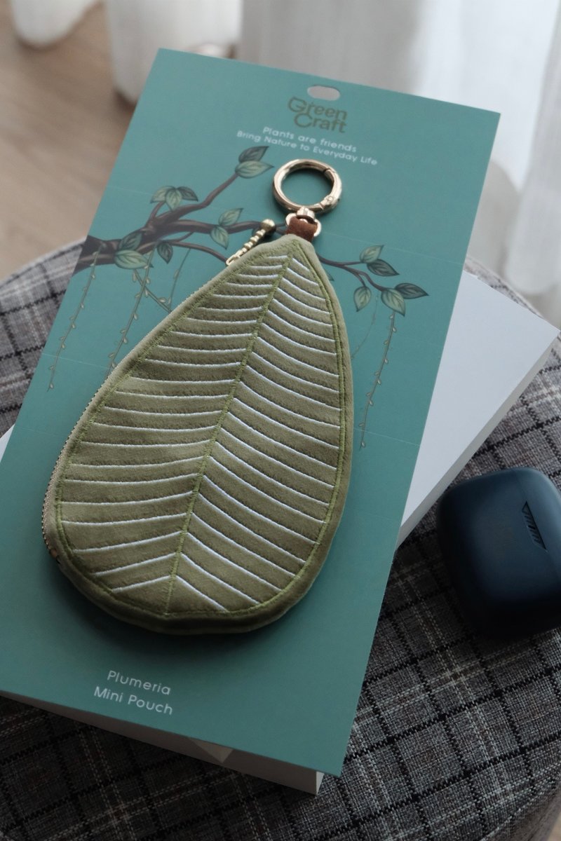 浅绿/白色叶片造型刺绣零钱包 - 零钱包 - 其他材质 绿色